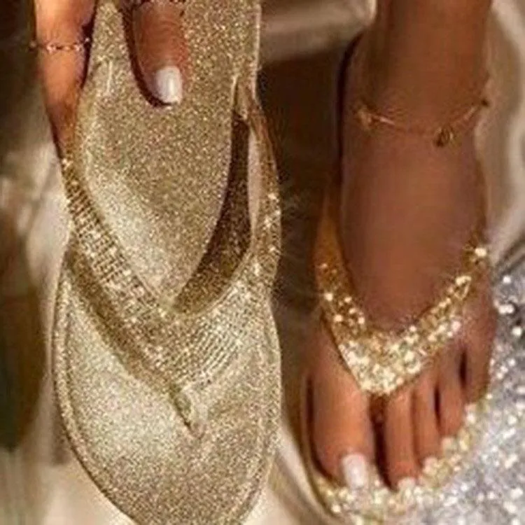 Women's rhinestone glitter flip flop sandals for beach