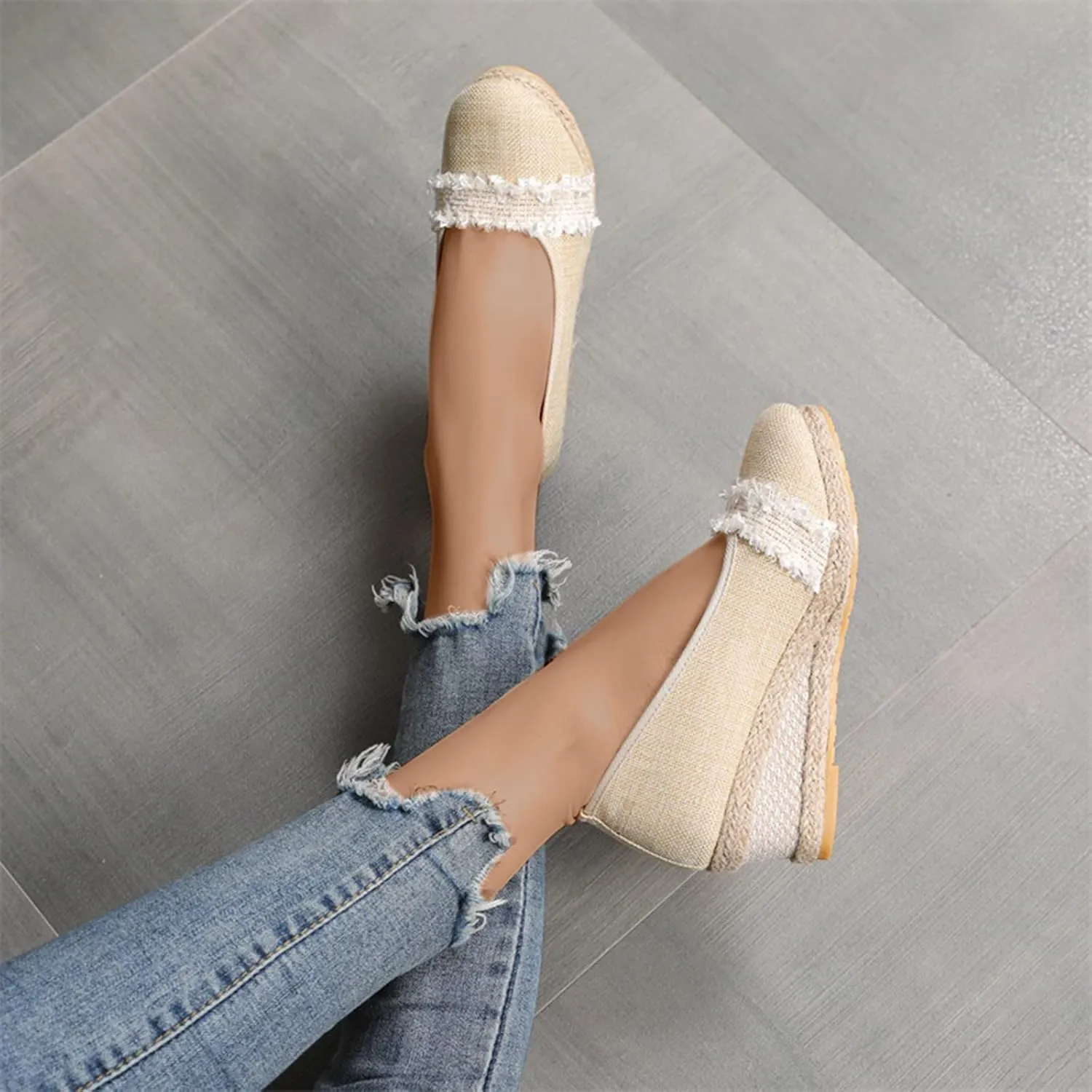 Women's Solid Pump Wedge Sandals Platform Rubber Sole Summer Shoe Closed Toe Trendy Elegant Sandal Braided Shoes