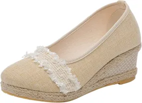 Women's Solid Pump Wedge Sandals Platform Rubber Sole Summer Shoe Closed Toe Trendy Elegant Sandal Braided Shoes