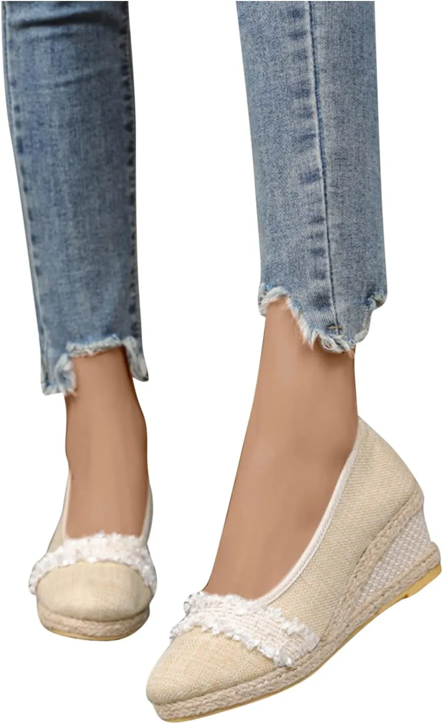 Women's Solid Pump Wedge Sandals Platform Rubber Sole Summer Shoe Closed Toe Trendy Elegant Sandal Braided Shoes