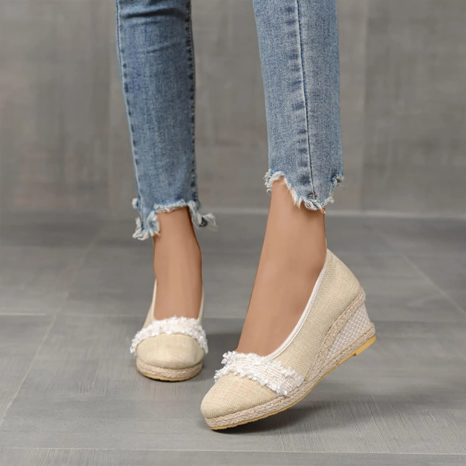 Women's Solid Pump Wedge Sandals Platform Rubber Sole Summer Shoe Closed Toe Trendy Elegant Sandal Braided Shoes