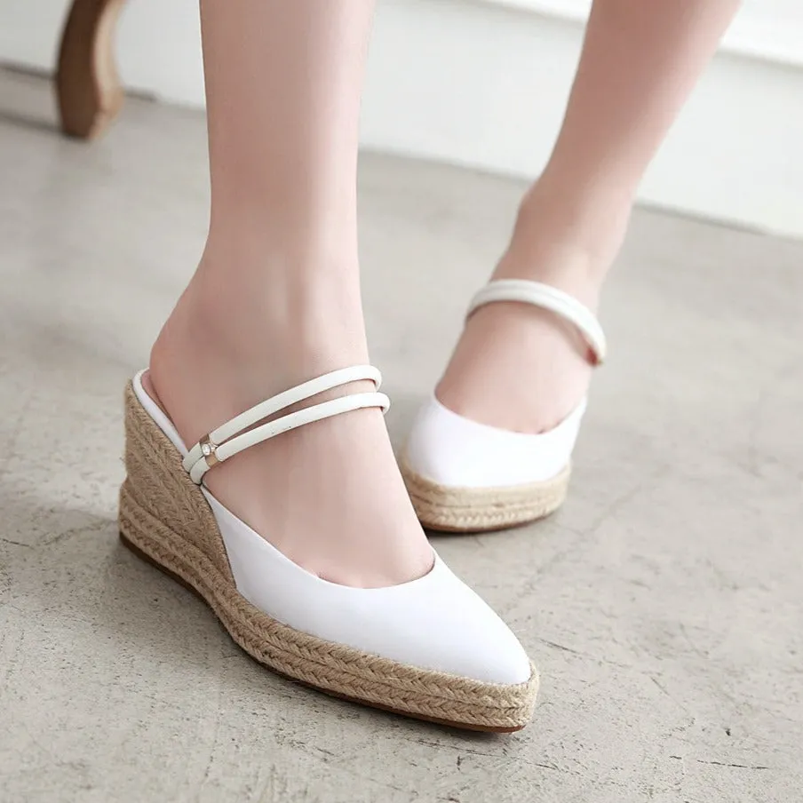 Women's summer espadrille wedge slides Backless closed toe slip on espadrilles