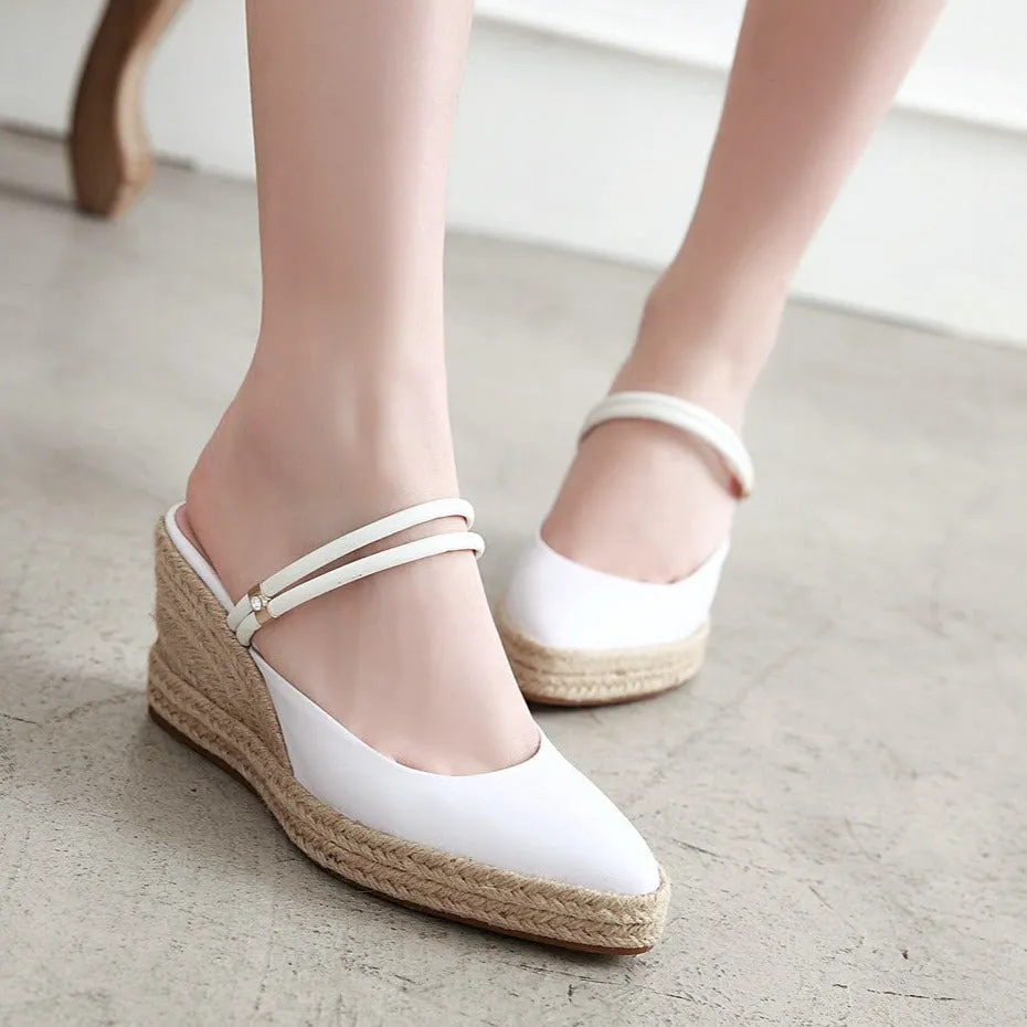 Women's summer espadrille wedge slides Backless closed toe slip on espadrilles