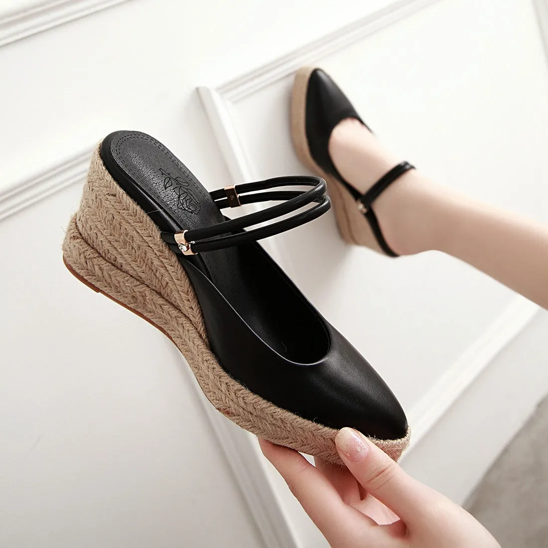 Women's summer espadrille wedge slides Backless closed toe slip on espadrilles