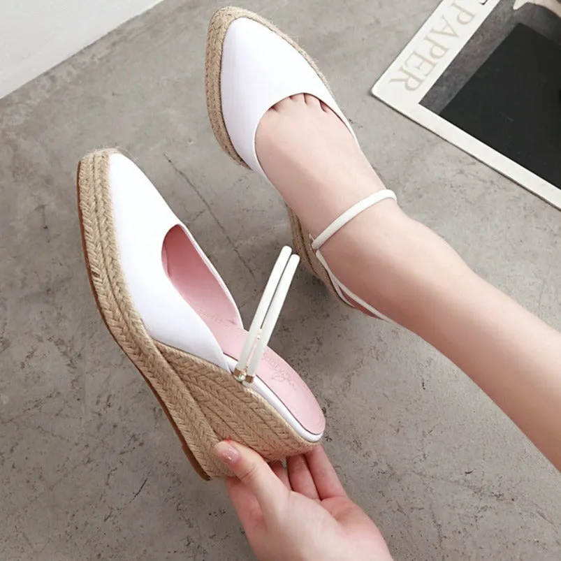 Women's summer espadrille wedge slides Backless closed toe slip on espadrilles
