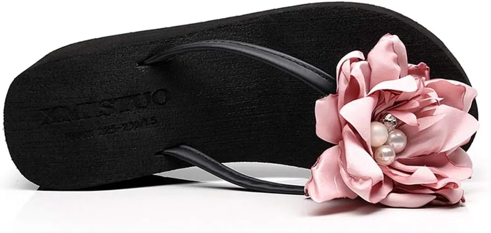 Women's Wedge High Heel Flower Flipflops Trendy Summer Platform Comfort Nonslip Beach Thong Sandals