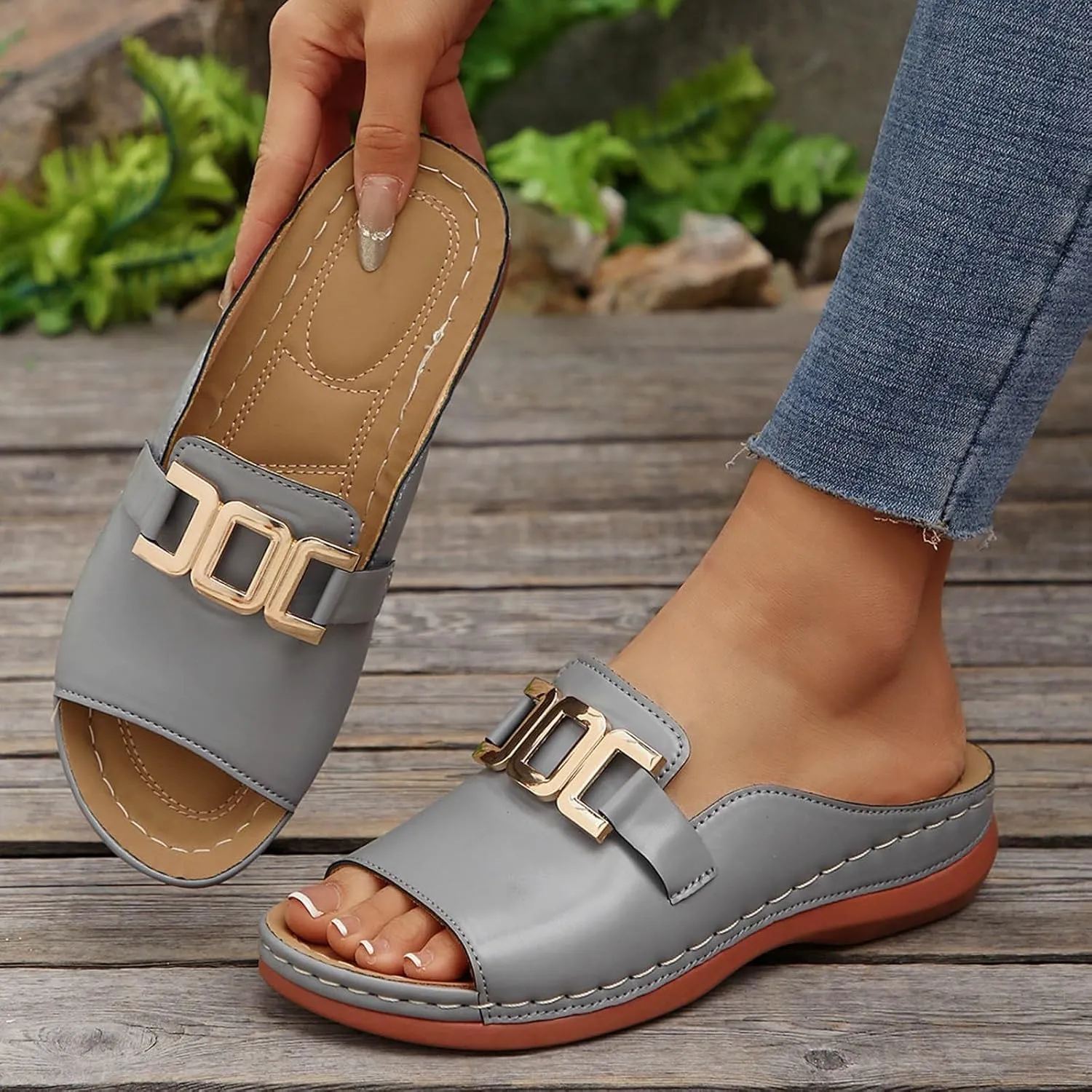 Womens Wedge Sandals Open Toe Orthopedic Elegant Versatile Bohemian Comfortable Walking Slip on Arch Support Trendy Casual Travel Shoes Dress Sandals