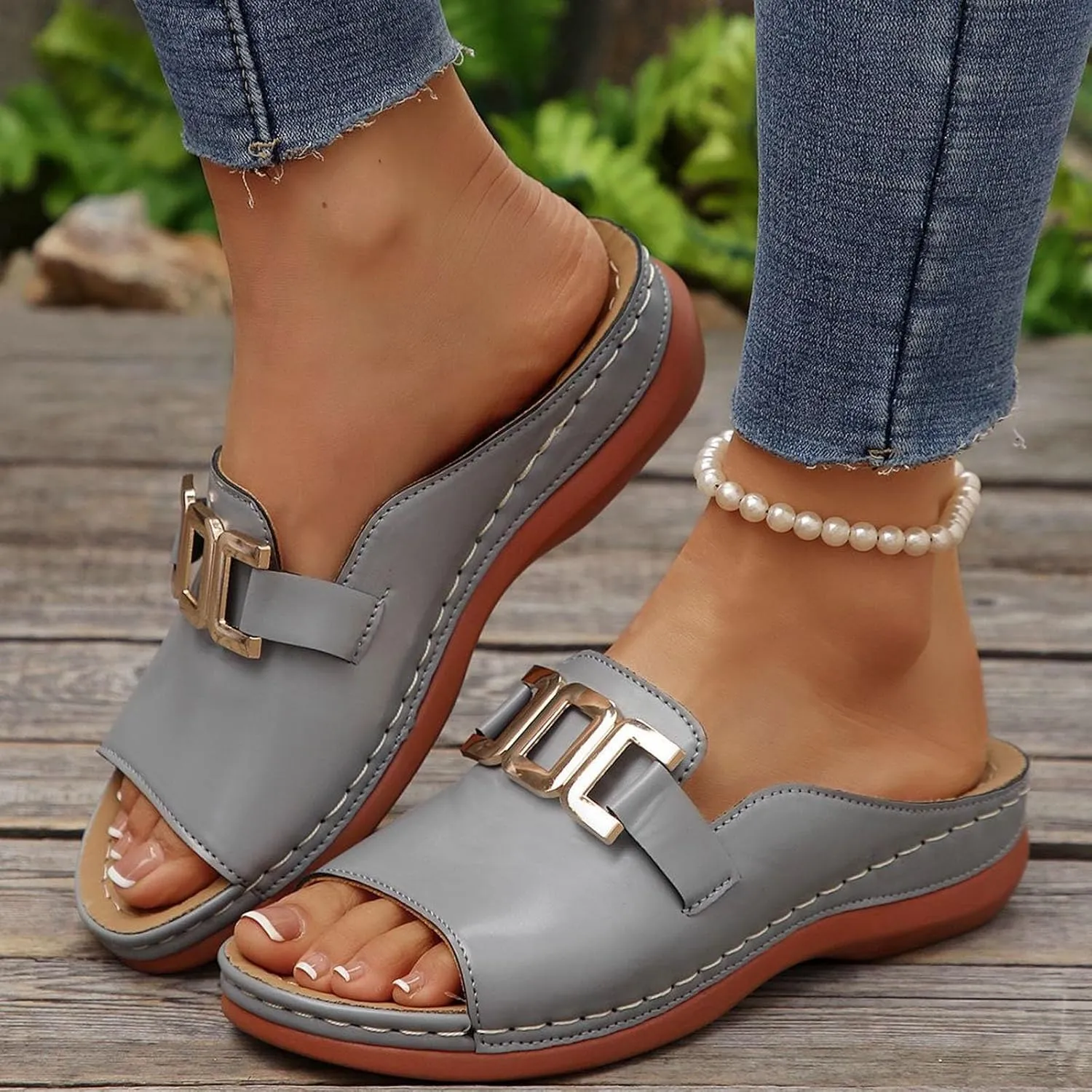 Womens Wedge Sandals Open Toe Orthopedic Elegant Versatile Bohemian Comfortable Walking Slip on Arch Support Trendy Casual Travel Shoes Dress Sandals