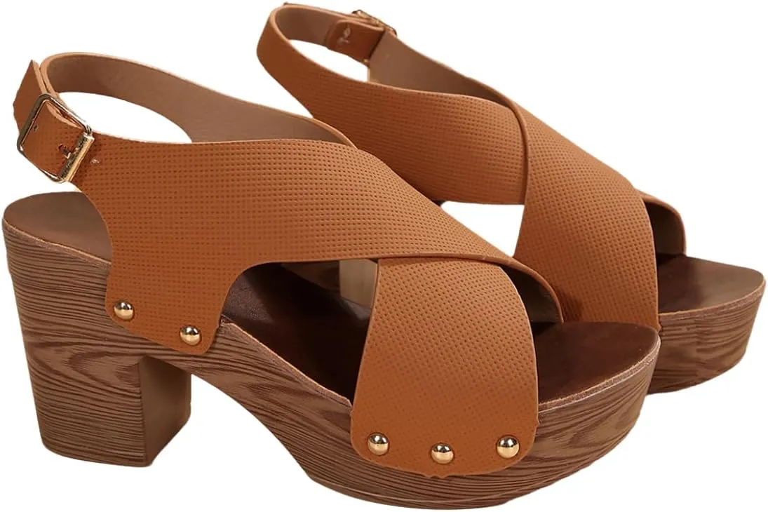Wood Sandals for Women 2024  Trendy Peep Toe Chunky Heel Sandals with Heel Strap